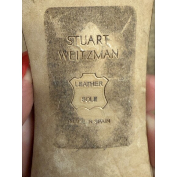 Stuart Weitzman Patent Leather Block-Heel Nudistcurve Sandals Beige Size 7M - Picture 10 of 11